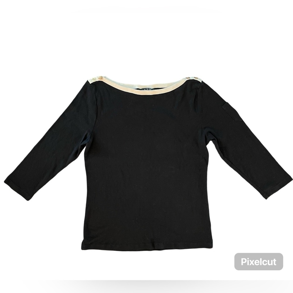 Ralph Lauren Black Boat Neck T-Shirt with White Neck Lining